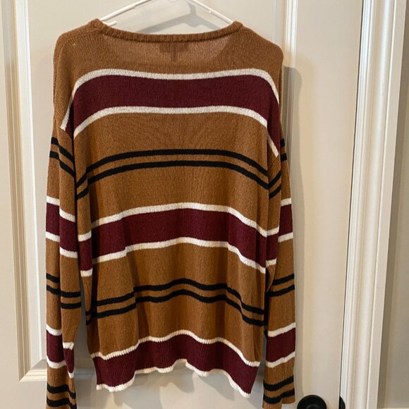 Express Multicolor Tan, Maroon, White, Black NWT Striped Sweater Size L - Picture 2 of 6
